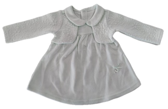 Mint white baby dress with textured long sleeves