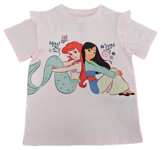 pale pink Disney Princess Ariel and Mulan frill tee