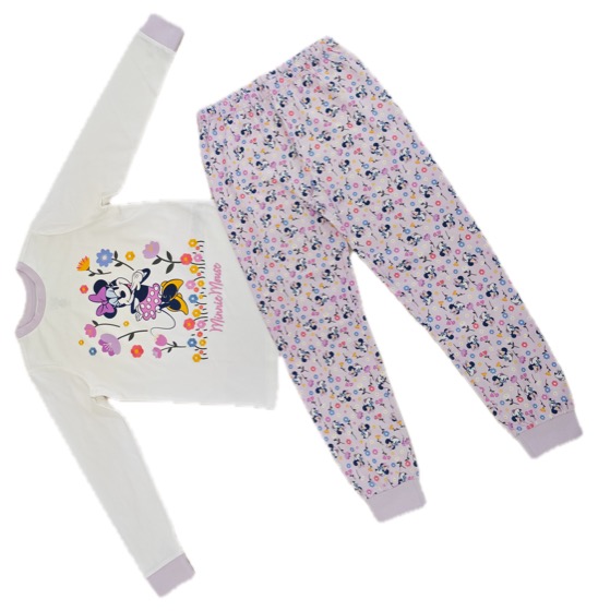 cream Minnie Mouse top and lilac floral pants pyjamas