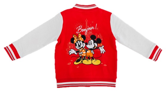 red/white varsity jacket, Mickey Minnie Bonjour Paris back print