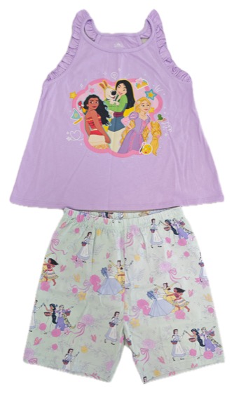 lilac Disney Princess frill top and printed shorts set