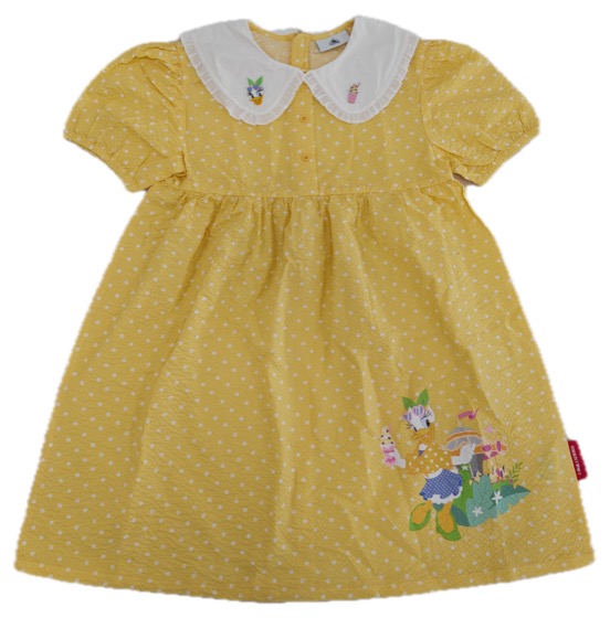 yellow polka-dot blouse, white collar, floral embroidery