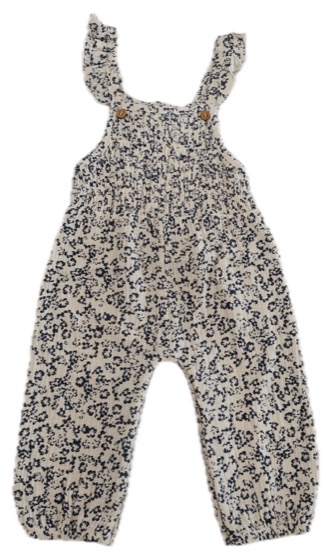 navy floral ruffle-strap baby dungaree romper