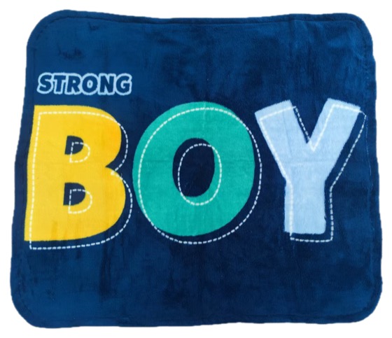 navy fleece baby blanket with STRONG BOY applique