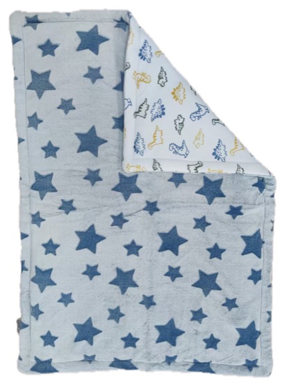 light blue star fleece blanket, dinosaur print reverse