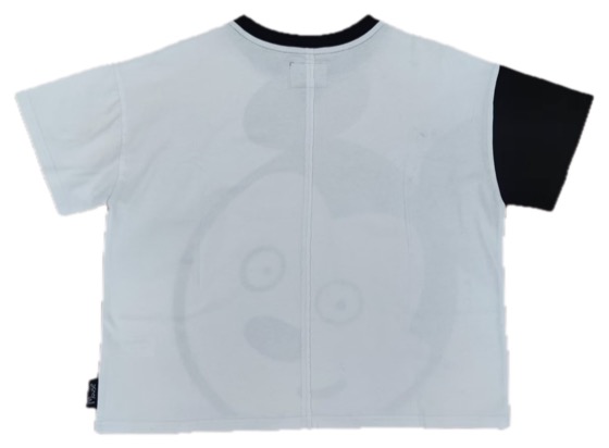 white Mickey tee with black collar and sleeve, back view