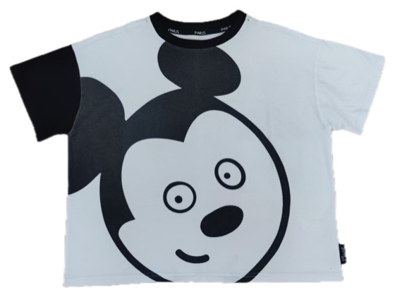 white tee with oversized Mickey Mouse face print
