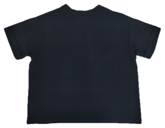 plain black kids tee with rolled cuffs, back view