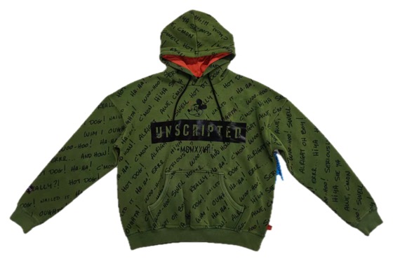 olive Mickey Unscripted catchphrase print hoodie