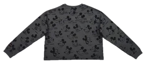 charcoal comic Mickey print sweatshirt, back view