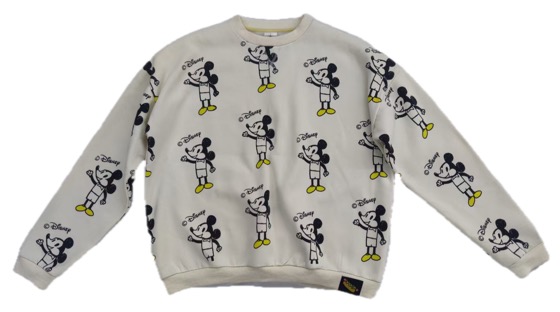 cream crewneck sweatshirt with all-over Disney Mickey print