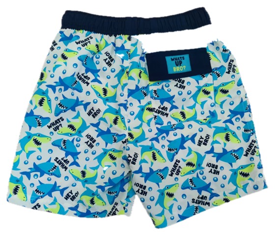 blue shark print kids swim shorts